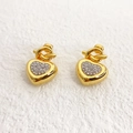 Elegant gold heart earrings with crystal pavé and twisted knot detail on white background - Heart-shaped Small Studs