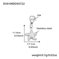 Polished stainless steel starfish charm with dimensions 1.4cm x 1.1cm and 0.7g weight - Silver Starfish Pendant (D341)