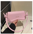 Detail of pink matte leather handbag with knot shoulder strap and gold Miss mini logo - Pink