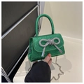 Mini sac à main à paillettes vertes avec nœud en strass argenté et chaîne - Vert