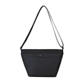 Bolso tipo cubo de tela oxford negra con bolsillo de botón y correa delgada - Negro