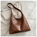 Brown soft leather tote bag with FASHION & BAGS tag in a minimalist casual aesthetic - Brown