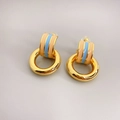 Elegante Ohrhänger aus 18K vergoldetem Messing mit rosa-blauen Emaille-Streifen - Orange