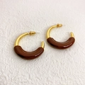 Boucles d'oreilles chic en forme de C en émail doré et résine brune pour femme - Marron