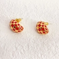 Klassische C-förmige kleine rot-goldene Emaille-Ohrstecker mit S925 Silber-Nadeln - Rot