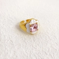 Modieuze 18K vergulde messing ring met roze vierkante edelsteen en wit emaille bloemmotief - Verstelbaar Open / Wit + Roze
