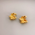 Irregular organic shaped gold stud earrings with a 18K gold plated molten metal finish - Gold