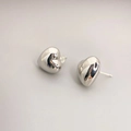 Polished S925 silver heart stud earrings with minimalist glossy finish for women - White Gold