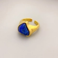 Anillo vintage ajustable bañado en oro con lapislázuli corazón y textura mate - Lapislázuli azul