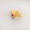 Adjustable gold heart lava ring with red ruby gemstone and sparkling zircon halo - Red