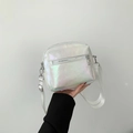 Holographic crossbody bag in iridescent rainbow color with adjustable white strap - White