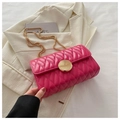 Quilted chain shoulder bag in vibrant rose red with V-shaped stitching and gold clasp - Rose Red