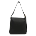 Grande borsa tote minimalista in pelle nera con tracolla regolabile su sfondo bianco - Nero