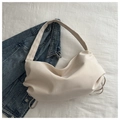 Borsa tote beige in nylon con coulisse laterali e design minimalista stile coreano - Bianco