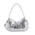 Borsa a mezzaluna argento metallizzato con trama pieghettata e logo a stella - Argento