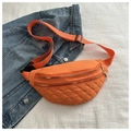 Orange quilted nylon saddle bag with double gold zippers and adjustable strap - Orange