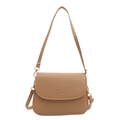 Piccola borsa quadrata minimalista in ecopelle caffè chiaro con tracolla regolabile - Cachi