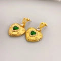 Orecchini a cuore texture lava con pietra verde e cristalli pavé finitura oro - Verde