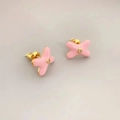 Pink enamel criss-cross stud earrings with small crystal center in gold-plated setting - Pink
