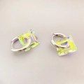 Silver hoop earrings with square iridescent resin charms on a clean grey background - White Gold Color (Aurora)