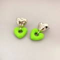 Boucles d'oreilles cœur en argent S925 avec émail vert et gravure étoile - Vert