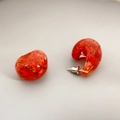 Macro detail of red resin flower earrings with silver needles and floral textures - Red Floral Texture Style / Orange Red