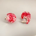 C-shaped resin stud earrings featuring real red dried flowers with S925 silver needles - Rose Red Filament Fiber Style / Rose Red