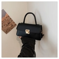 Chic black rectangular crossbody handbag with gold square clasp and top handle strap - Black
