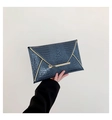 Sleek navy blue crocodile pattern envelope clutch with gold metal trim and clasp - Blue