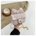 Girl's mini tweed crossbody bag with bow decoration and gold chain strap in colorful finish - Pink