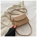 Bolso bandolera cuadrado minimalista de cuero PU beige con texto de la marca - Caqui