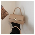 Chic beige crossbody bag with premium golden square clasp and top handle for women - Khaki