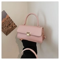 Pink minimalist faux leather square handbag with top handle and metallic lock closure - Pink
