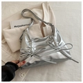Sac bandoulière argenté métallisé avec détails plissés et double nœuds chic - Argenté