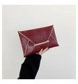 Slim burgundy crocodile embossed envelope clutch with elegant gold metal trim - Red