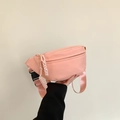 Sac banane en nylon rose avec tirette assortie et bandoulière réglable pour femmes - Rose