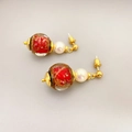Vintage Mabe Perlenohrringe mit Goldfolie Glasperlen und 925 Silber Nadeln - Rot