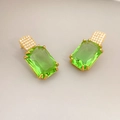 Elegant gold earrings featuring emerald-cut green crystal stones and paved rhinestones - Green