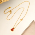 Elegant gold titanium steel gourd necklace with red pendant and heart charm detail - Engraved Gourd Necklace - Gold