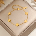 Elegante bracciale a fiori placcato oro 18 carati con cinque ciondoli su scatola velluto - Bracciale a fiori testurizzati - Oro (FS194)