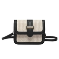 Contrast straw and leather crossbody bag with golden buckle for summer casual wear - Black