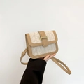 Chic beige woven square bag with khaki PU leather contrast and golden metal clasp - Khaki