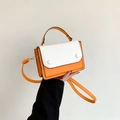 Chic color block orange and white crossbody bag with gold hardware and hand strap - Orange