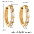 Vue détaillée des boucles d'oreilles en acier doré 18k avec zircons rectangulaires incrustés - Or (F512-L-14mm)