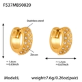Details von vergoldeten Edelstahl-Ohrringen mit Gittermuster und Zirkon-Inlay - Goldfarbene Zirkonia Ohrringe (L-12mm)