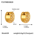 Detail of CNC engraved grid pattern earrings with pavé zircons in 18k gold plating - Gold Color Zirconia Earrings (M-10mm)