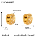 Macro view of gold-plated stainless steel hoop earrings with CNC lattice and zircon - Gold Color Zirconia Earrings (S-8mm)