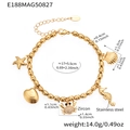 Detailed view of ocean theme charm bracelet with starfish and zircon crab in stainless steel - Gold Style (E188)