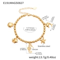 Detail of ocean-themed gold beaded bracelet with shell star fish and dolphin charms - Gold Style (E191)