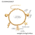 Detailed view of ocean-themed gold stainless steel bracelet with zircon charms and size specs - Gold Style (E193)